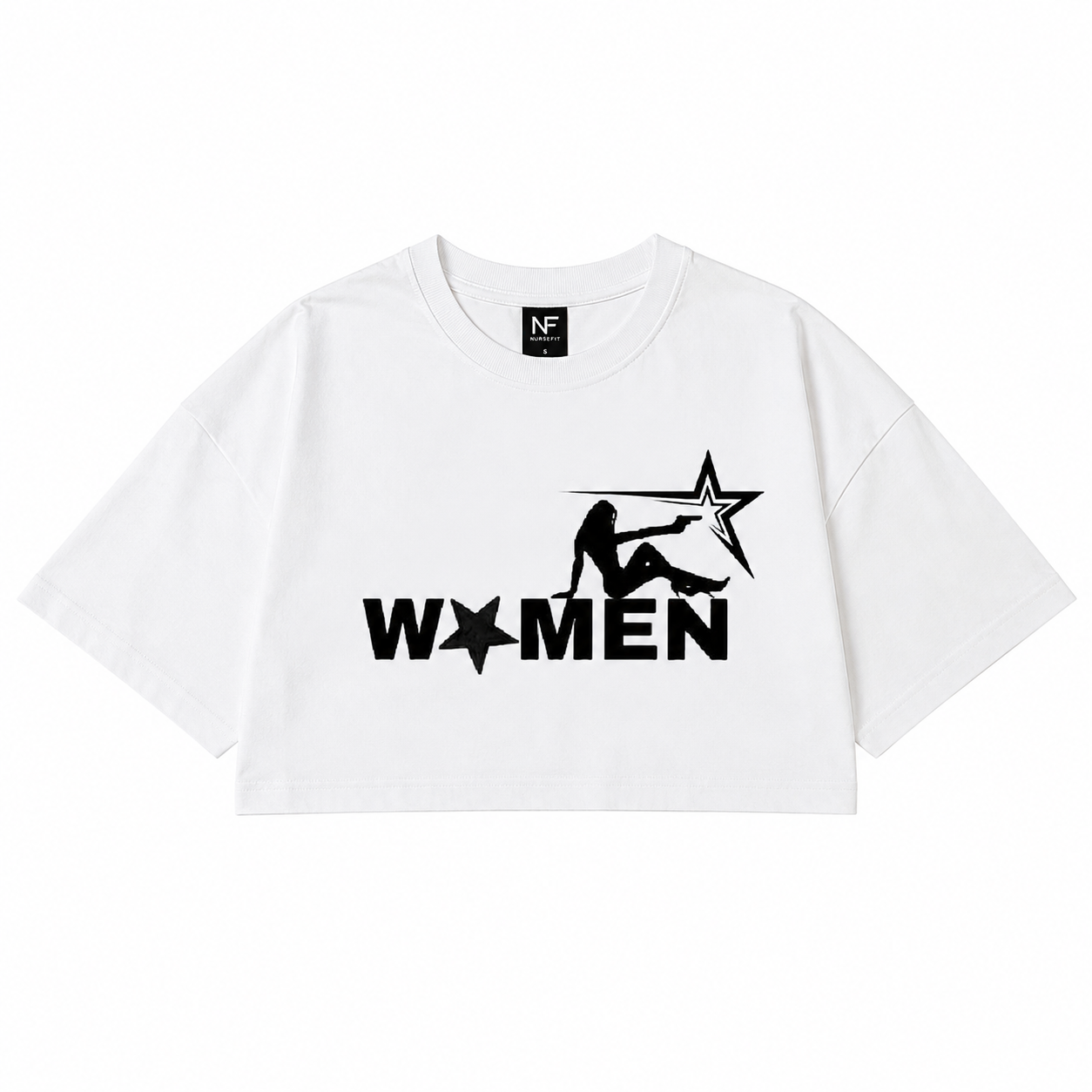 W★MEN Graphic Oversized Crop Top – White