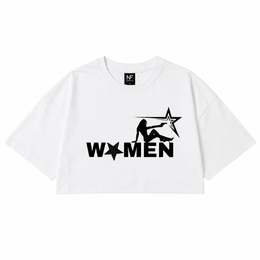 W★MEN Graphic Oversized Crop Top – White