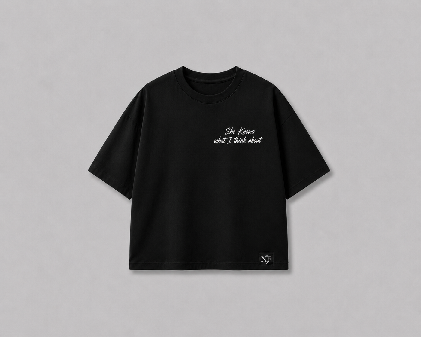 She Knows Oversized Boxy Fit Terry T-Shirt – Galaxy Back Print | Premium Streetwear | NurexFit