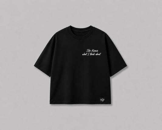 She Knows Oversized Boxy Fit Terry T-Shirt – Galaxy Back Print | Premium Streetwear | NurexFit